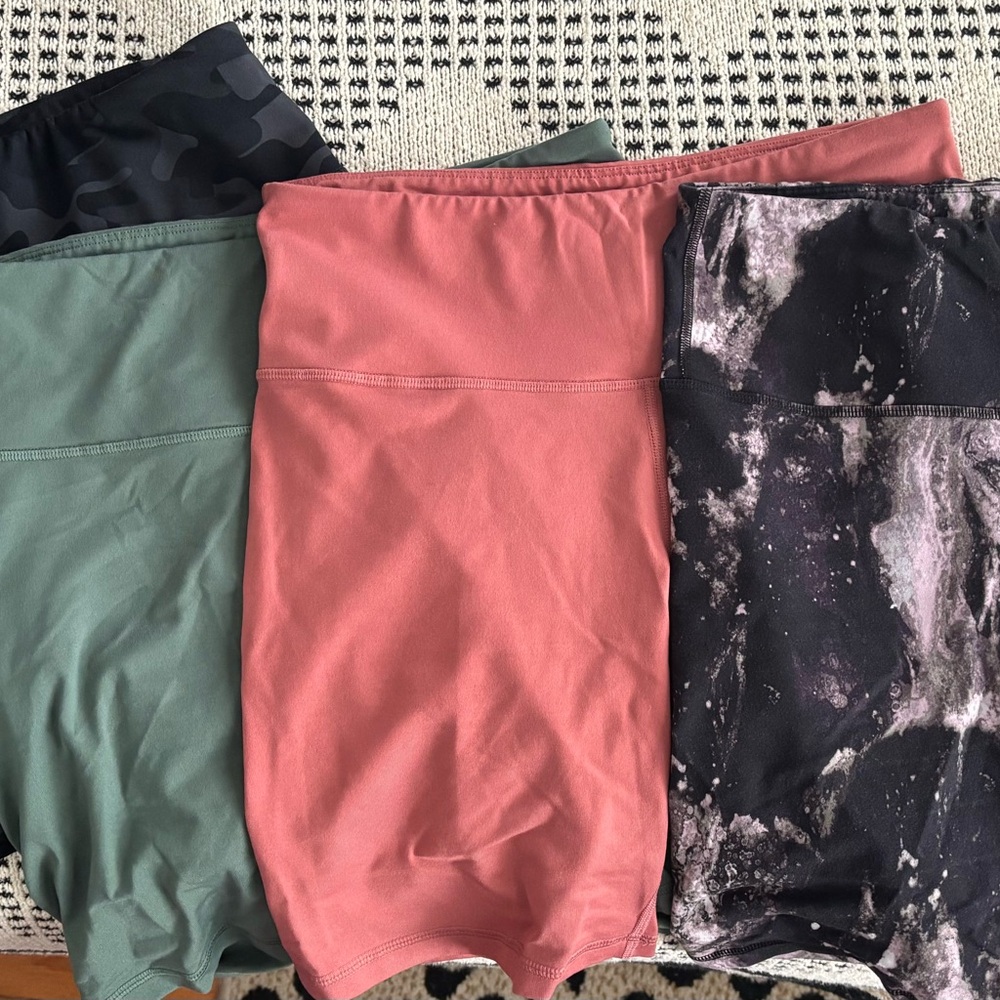 (3) Women's bike Shorts - Green, Pink, and Black
